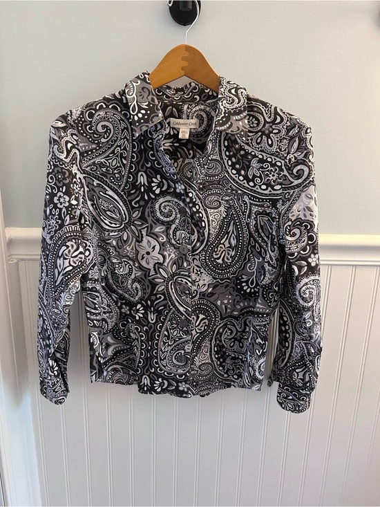 Coldwater Creek Tops - Coldwater Creek Black White Paisley Shirt 100% Cotton